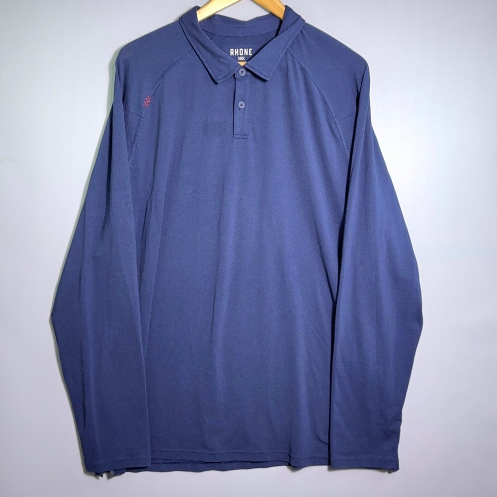 Rhone‎ Shirt Mens Size XXL Long Sleeve Performance Polo Raglan Navy Blue Tall